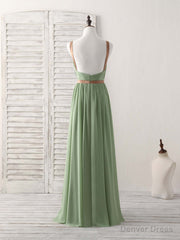 Simple Green Chiffon Long Prom Dress, Green Bridesmaid Dress
