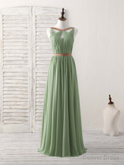 Simple Green Chiffon Long Prom Dress, Green Bridesmaid Dress
