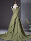 Simple Green Straps Pleats Prom Dresses