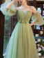 Simple Green Tulle Bridesmaid Dress, Green Tulle Prom Dresses