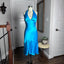 Simple Halter Neck Satin Blue Open Back Homecoming Dresses
