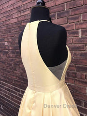 Simple Halter Yellow Satin Long Prom Dresses 2019, Yellow Formal Dresses Long Evening Dresses