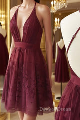 Simple lace v neck tulle short prom Dresses, homecoming Dresses