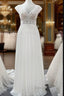 Simple Long A-line V-neck Tulle Appliques Lace Wedding Dresses