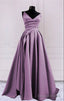 Simple Long Mauve Prom Dresses V Neck Split Formal Gown
