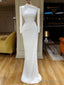 Simple Long Sleeves White Mermaid Satin Wedding Dress,