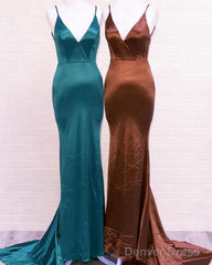 Simple Mermaid Satin V Neck Bridesmaid Dresses