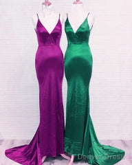 Simple Mermaid Satin V Neck Bridesmaid Dresses
