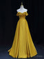 Simple Off Shoulder Yellow Satin Long Prom Dress, Yellow Prom Dresses