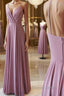 Simple pink chiffon long prom Dress, pink Prom Dresses