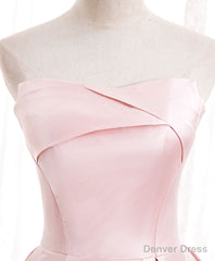 Simple Pink Satin Long Prom Dress, Pink Formal Bridesmaid Dress