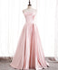Simple Pink Satin Long Prom Dress, Pink Prom Bridesmaid Dresses