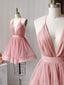 Simple Pink Tulle Short Prom Dress, Aline Pink Bridesmaid Dresses