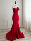 Simple Red Satin Mermaid Long Prom Dress, Red Prom Dresses