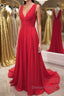 Simple Red V Neck and V Back Chiffon Long Prom Dress, V Neck Red Long Prom Dress, Red Prom Dress, Graduation Dresses