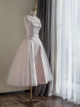 Simple Round Neck Satin Short Prom Dress, Pink Tulle Bridesmaid Dress