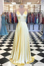 Simple Satin A Line V Neck Spaghetti Straps Prom Dresses, Prom Gowns