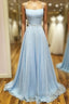 Simple satin blue long prom Dress, blue Prom Dresses