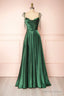 Simple Satin Long A Line Prom Dress, Spaghetti Straps Prom Dresses