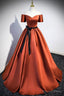 Simple Satin Long Prom Dress, Short Sleeve A Line Prom Dresses