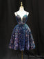 Simple Sequin Blue Short Prom Dress, Blue Homecoming Dresses