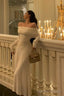 Simple Sheath Off The Shoulder Long Sleeves Ivory Prom Dresses Birthday Outfits Prom Gowns
