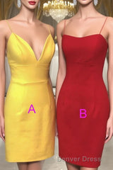 Simple Sheath Yellow Mini Homecoming Dresses