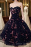 Simple Short Black Tulle Party Dresses With Floral, Lovely Short Prom Dresses