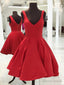 Simple Short V Neck Yellow Red Satin Prom Dress, Short Red Yellow Prom Homecoming Dresses