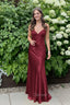 Simple Spaghetti Straps V-neck Sheath Satin Prom Dress