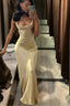 Simple Square Neck Long Prom Dress Gold Silk Satin Prom Dresses