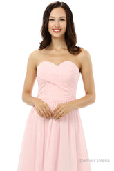 Simple Strapless Chiffon Sweetheart Short Pink Homecoming Dresses