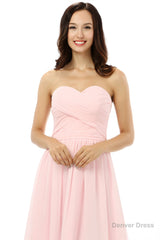 Simple Strapless Chiffon Sweetheart Short Pink Homecoming Dresses