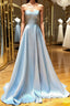 Simple sweetheart blue long prom Dress blue long Prom Dresses