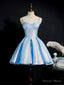 Simple Sweetheart Neck Satin Short Blue Prom Dress, Puffy Blue Homecoming Dresses