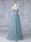Simple Sweetheart Neck Tulle Lace Long Prom Dress, Gray Blue Bridesmaid Dresses