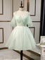 Simple Sweetheart Neck Tulle Short Prom Dresses, Puffy Green Homecoming Dresses