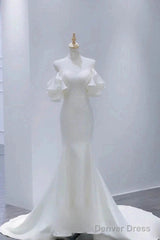 Simple Sweetheart Ruffles Mermid Satin Wedding Dress