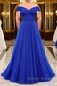 Simple sweetheart tulle blue long prom Dress, blue Prom Dresses