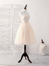 Simple Sweetheart Tulle Short Prom Dress Champagne Bridesmaid Dress