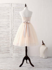 Simple Sweetheart Tulle Short Prom Dress Champagne Bridesmaid Dress