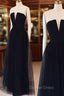 Simple Tulle Black Long Prom Dresses, Black Formal Dresses