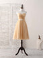 Simple Tulle Champagne Short Prom Dress Tulle Bridesmaid Dresses