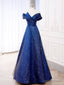 Simple Tulle Satin Dark Blue Long Prom Dress, Blue Prom Dresses