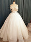 Simple Tulle Sequins Off the Shoulder Pearls Wedding Dresses
