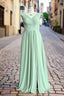 Simple V Neck Chiffon A Line Floor Length Long Bridesmaid Dresses