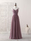 Simple V Neck Chiffon Long Prom Dress Dark Pink Bridesmaid Dresses