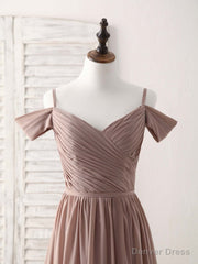 Simple V Neck Dark Champagne Chiffon Long Prom Dress, Bridesmaid Dress