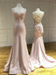 Simple V Neck Satin Pink Long Prom Dress, Pink Satin Long Prom Dresses