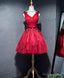 Simple V Neck Tulle Burgundy Homecoming Dress, Burgundy Prom Dresses